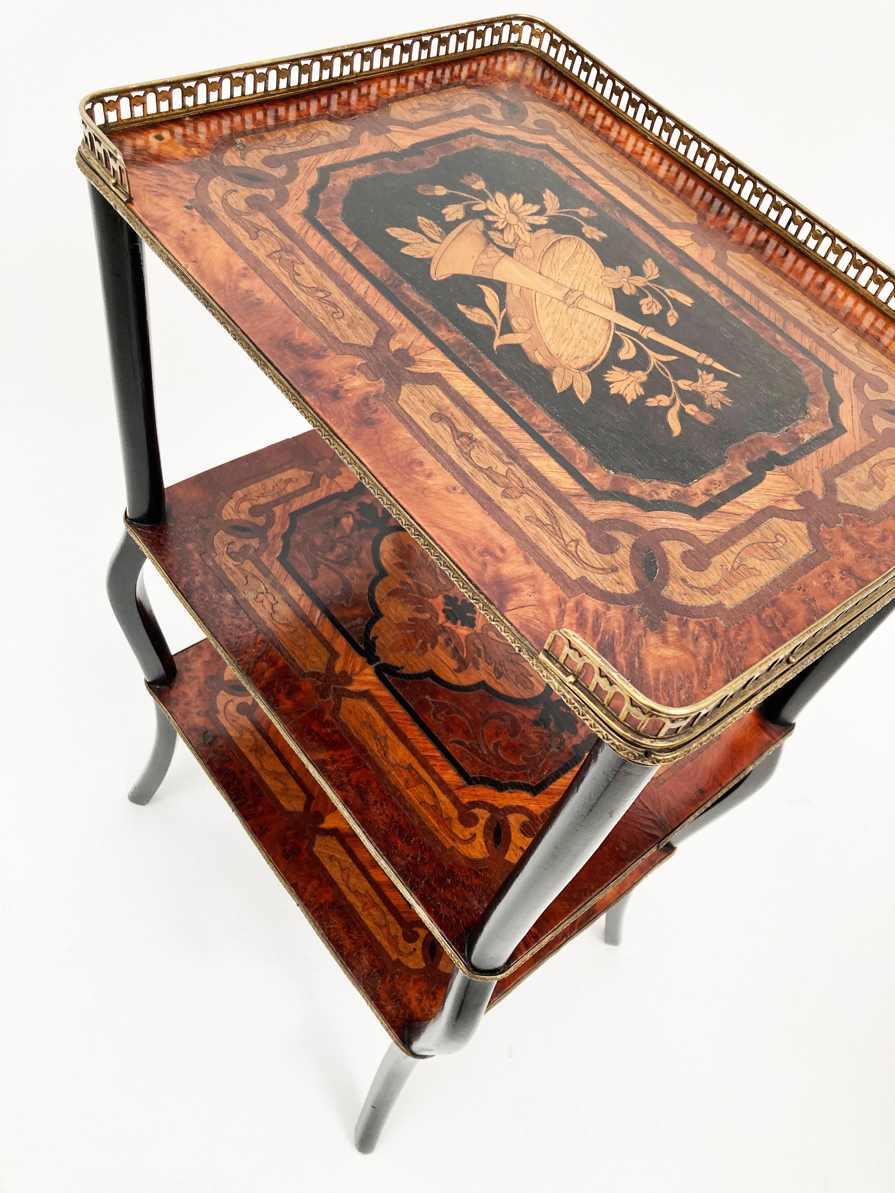 Régence Early 19th Century Antique French Marquetry Inlaid 3-Tier Side Table For Sale