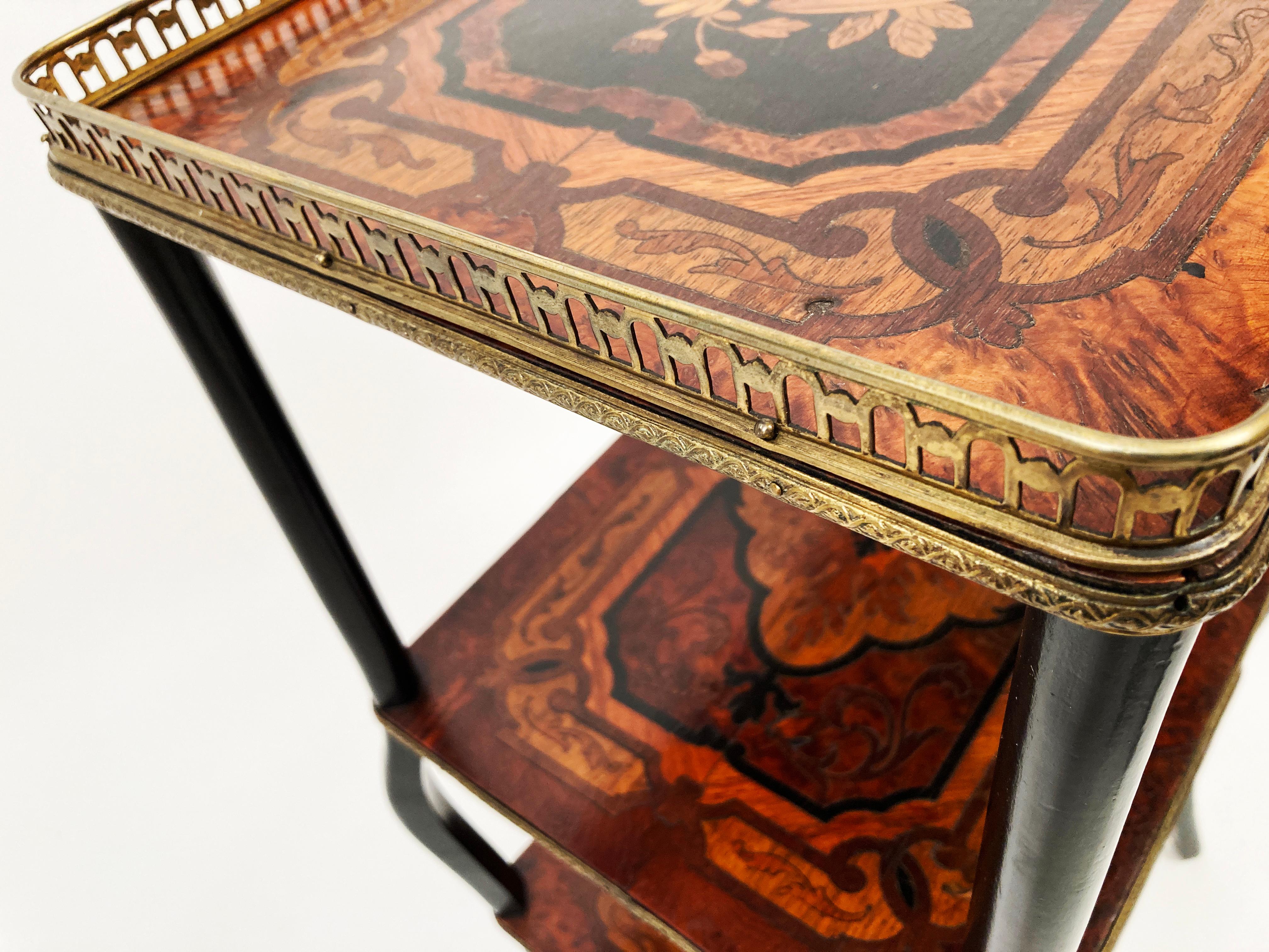 18th Century Early 19th Century Antique French Marquetry Inlaid 3-Tier Side Table For Sale