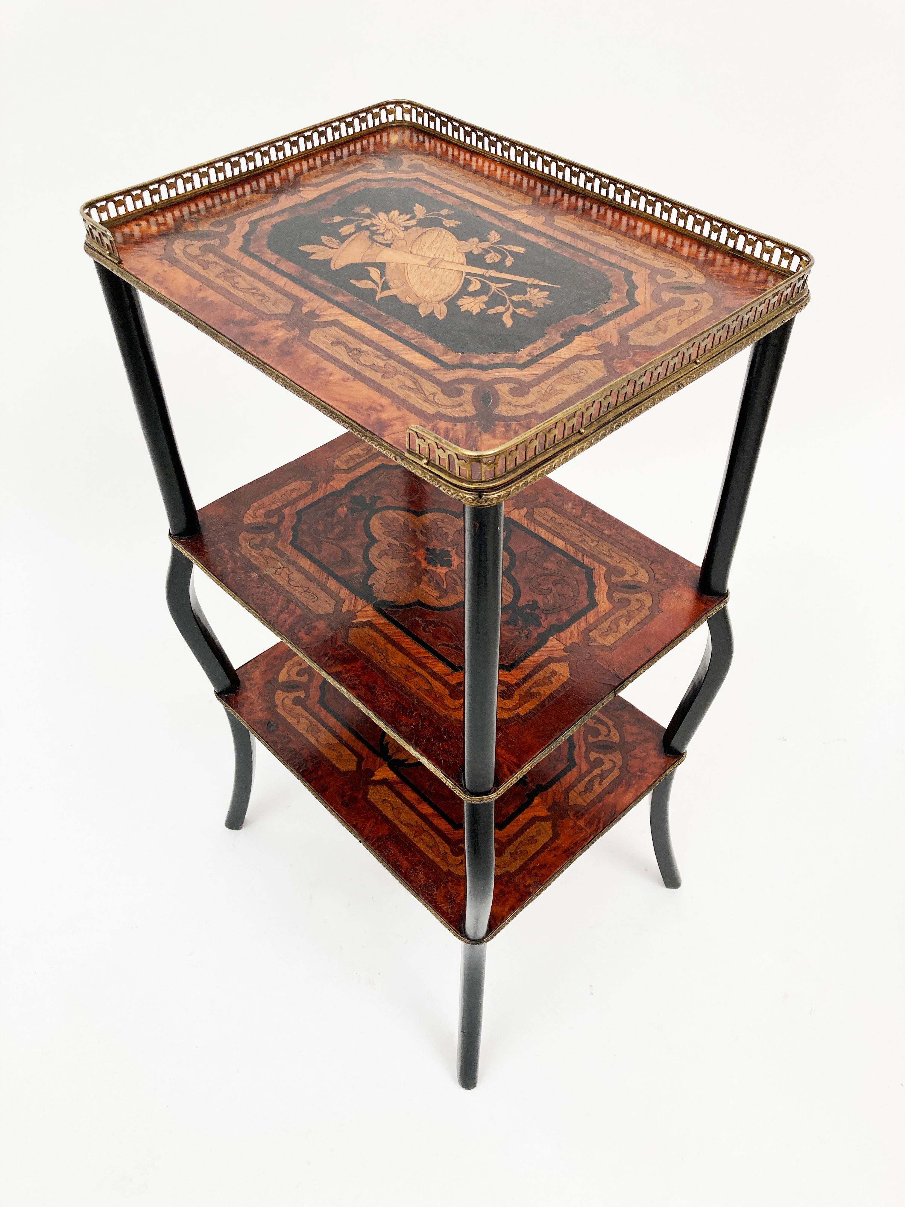Early 19th Century Antique French Marquetry Inlaid 3-Tier Side Table For Sale 2