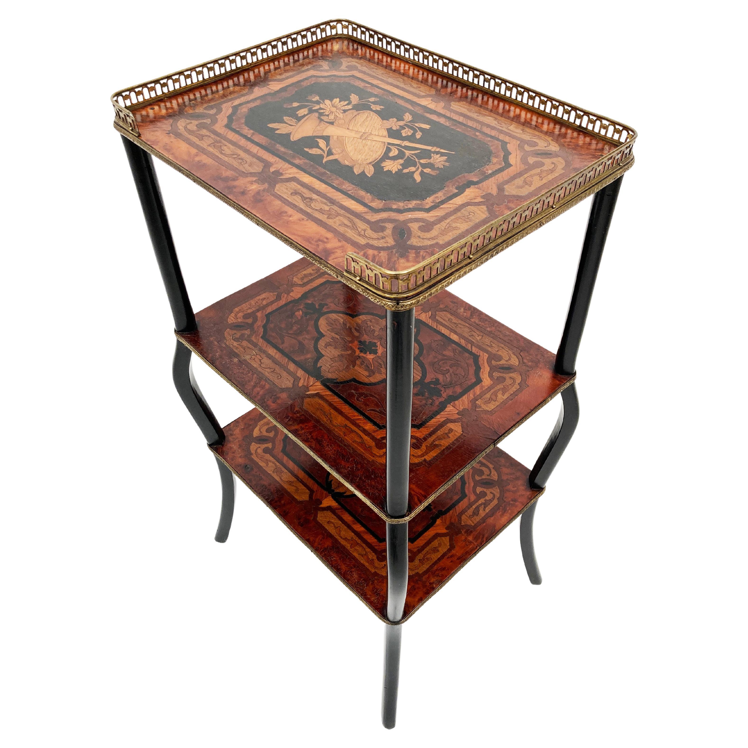 Early 19th Century Antique French Marquetry Inlaid 3-Tier Side Table