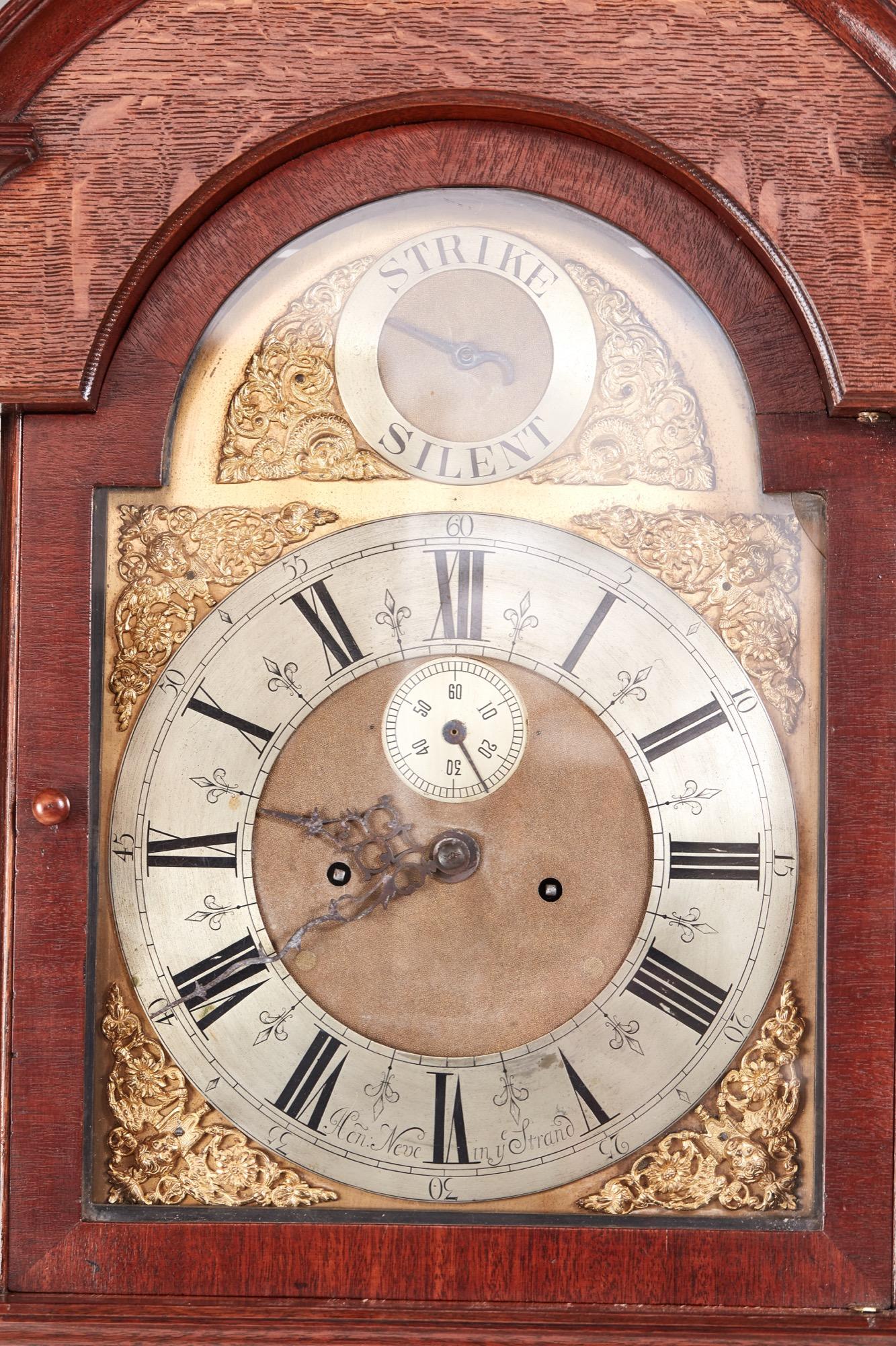 Early 19th Century Antique George III Oak Brass Face 8 Day Grandfather Clock 3