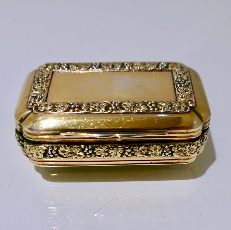 Georgian Early 19th Century Antique George III Sterling Silver Gilt Snuff Box London 1814 For Sale
