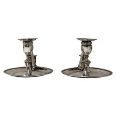 Early 19th Century Antique George III Sterling Silver Pair of Chambersticks 1806