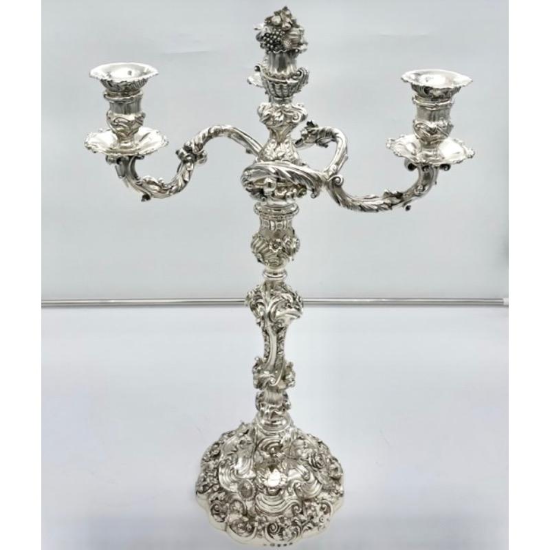 Early 19th Century Antique George IV Silver Pair Cast Candelabra London 1825. For Sale 3