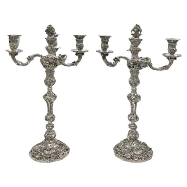 Early 19th Century Antique George IV Silver Pair Cast Candelabra London 1825. For Sale