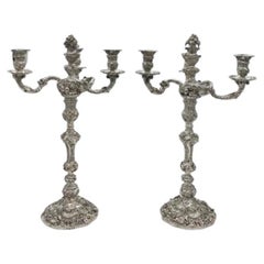 Early 19th Century Antique George IV Silver Pair Cast Candelabra London 1825.