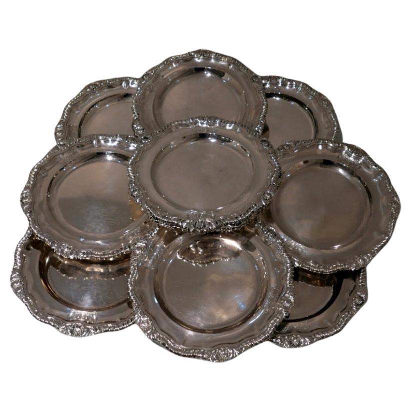 Early 19th Century Antique George IV Sterling Silver Set Twelve Dinner Plates  For Sale