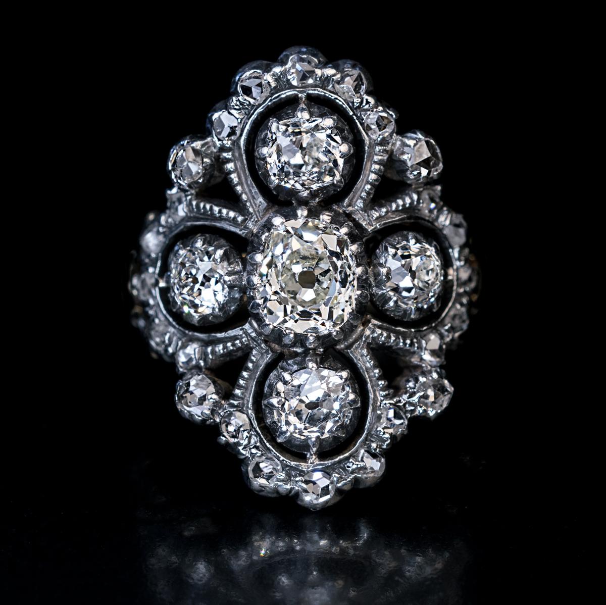Early 19th Century Antique Georgian Openwork Diamond Ring In Excellent Condition In Chicago, IL