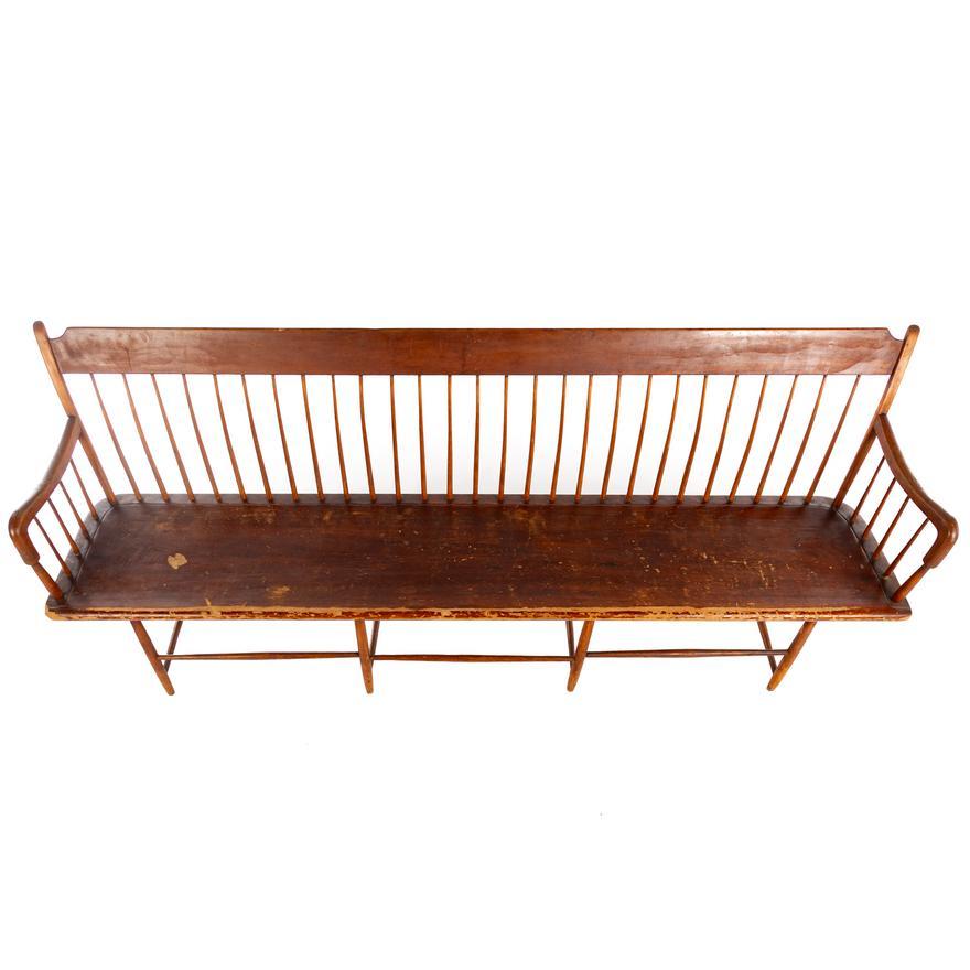 American Early 19th Century Antique Historic Windsor Pine Deacons Long Bench