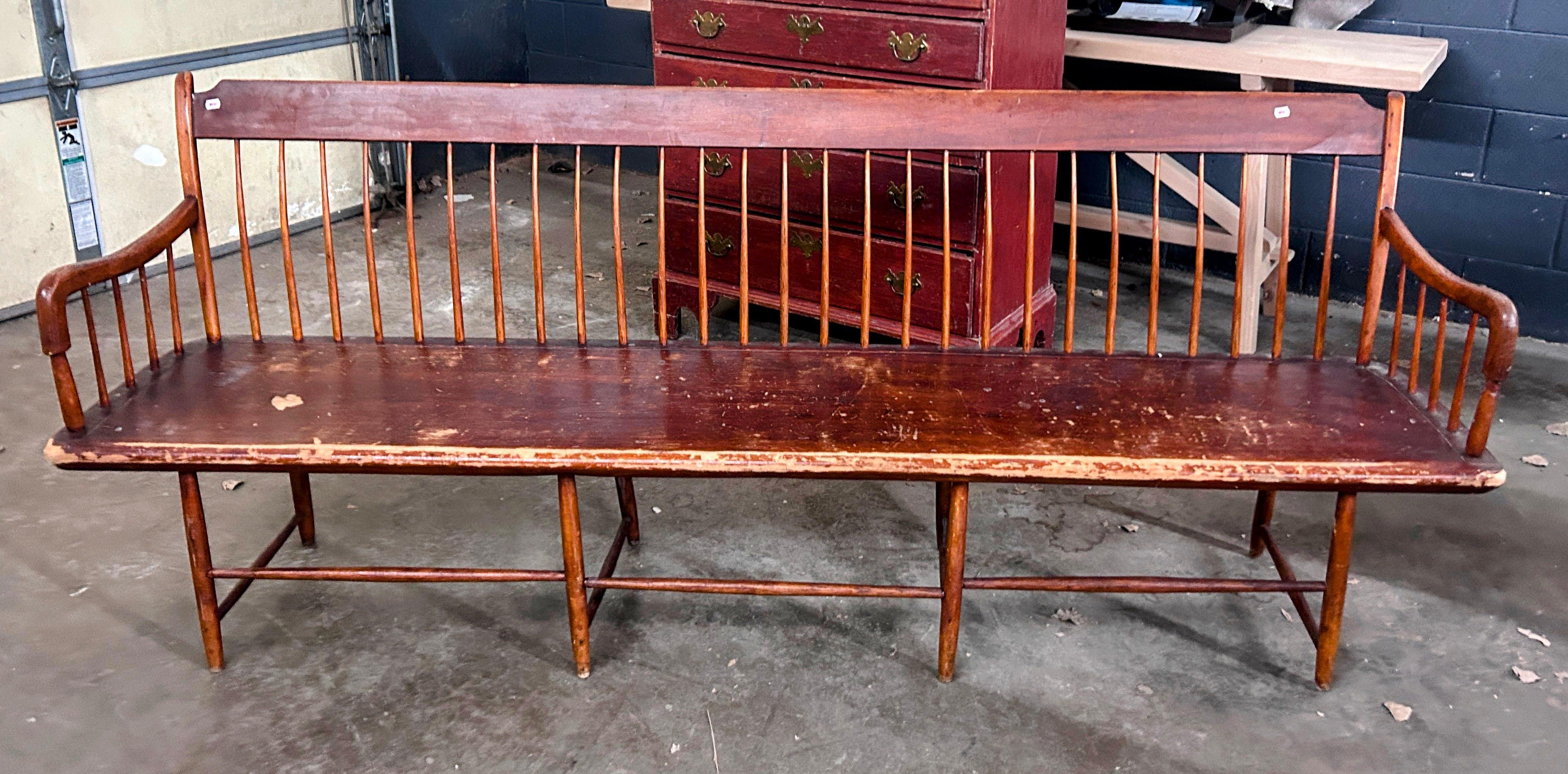 Early 19th Century Antique Historic Windsor Pine Deacons Long Bench 1
