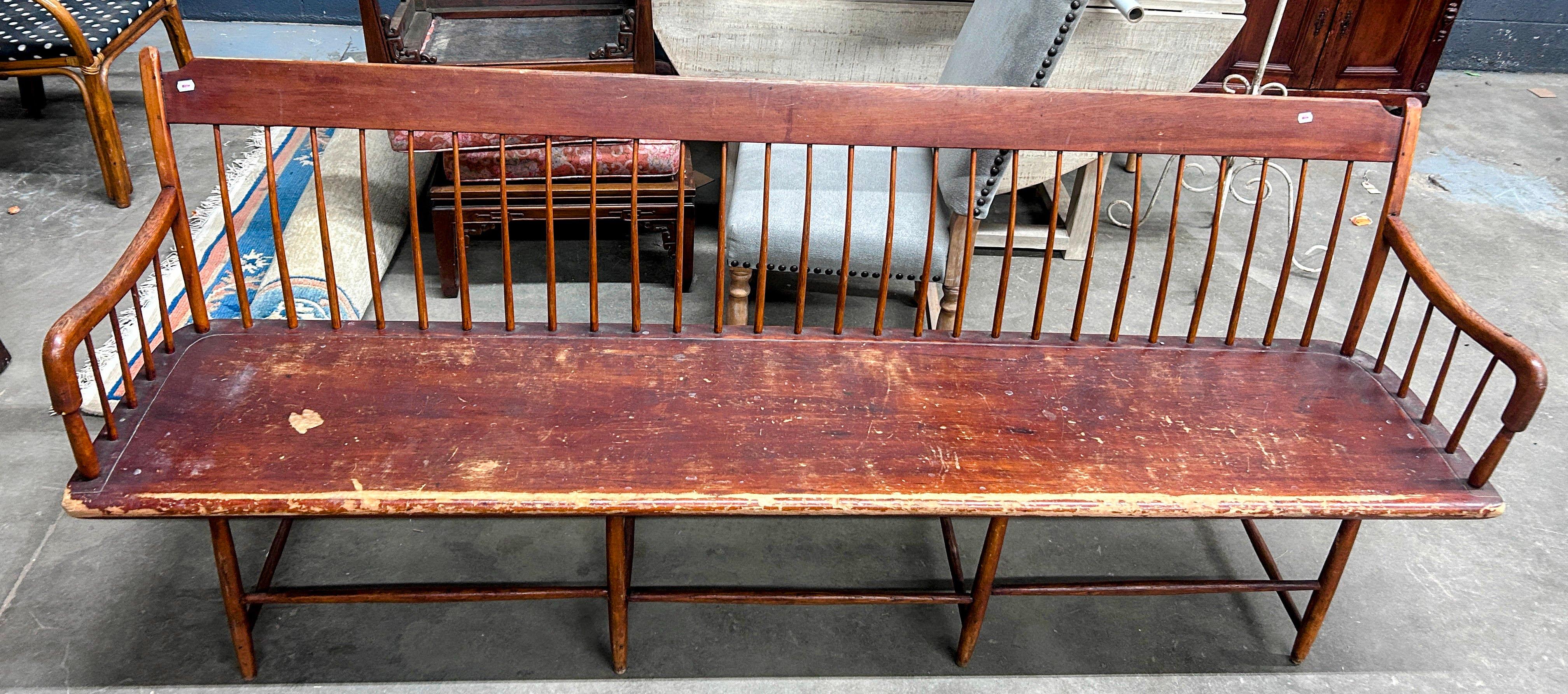 Early 19th Century Antique Historic Windsor Pine Deacons Long Bench 2