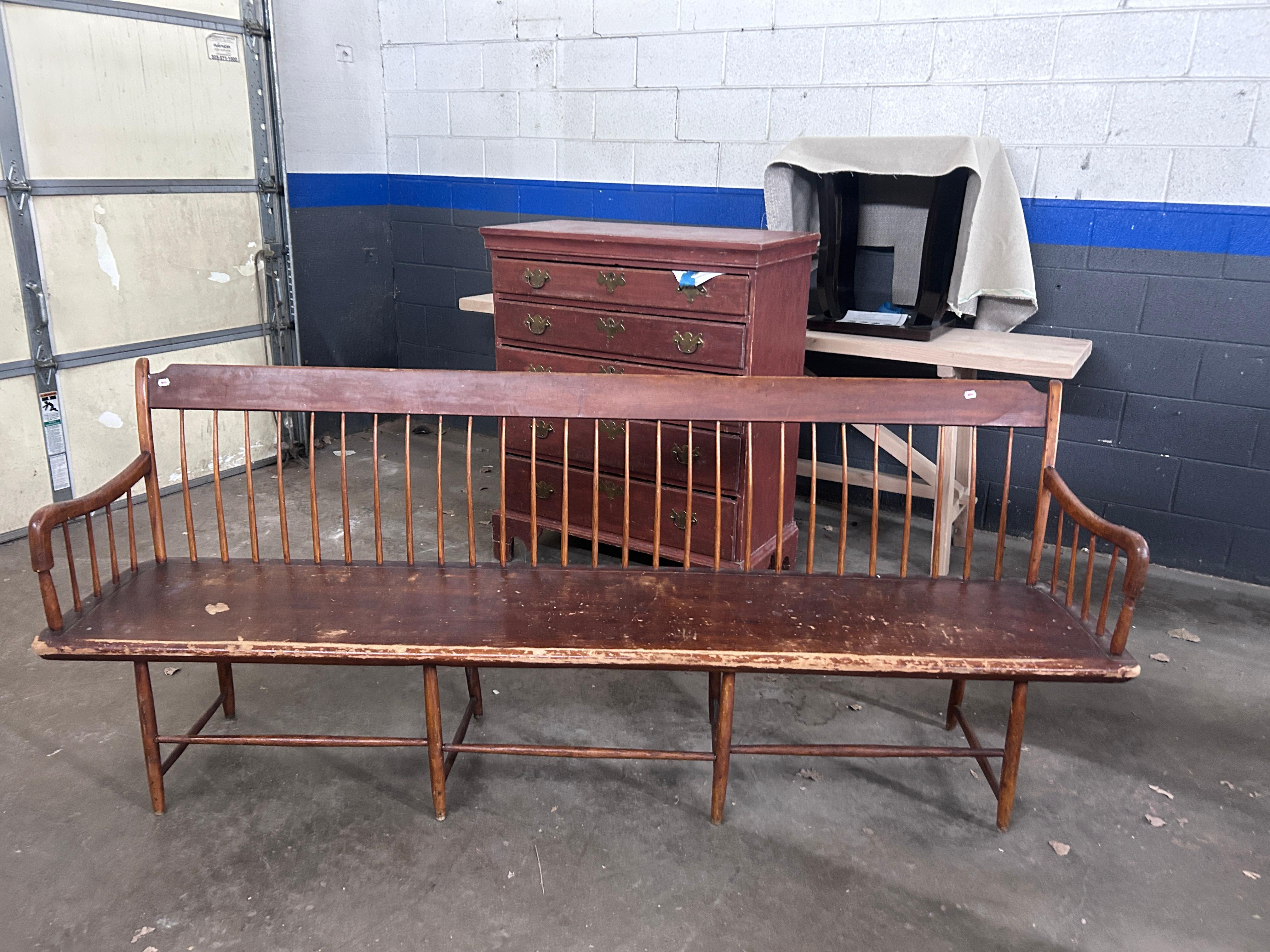 Early 19th Century Antique Historic Windsor Pine Deacons Long Bench 3
