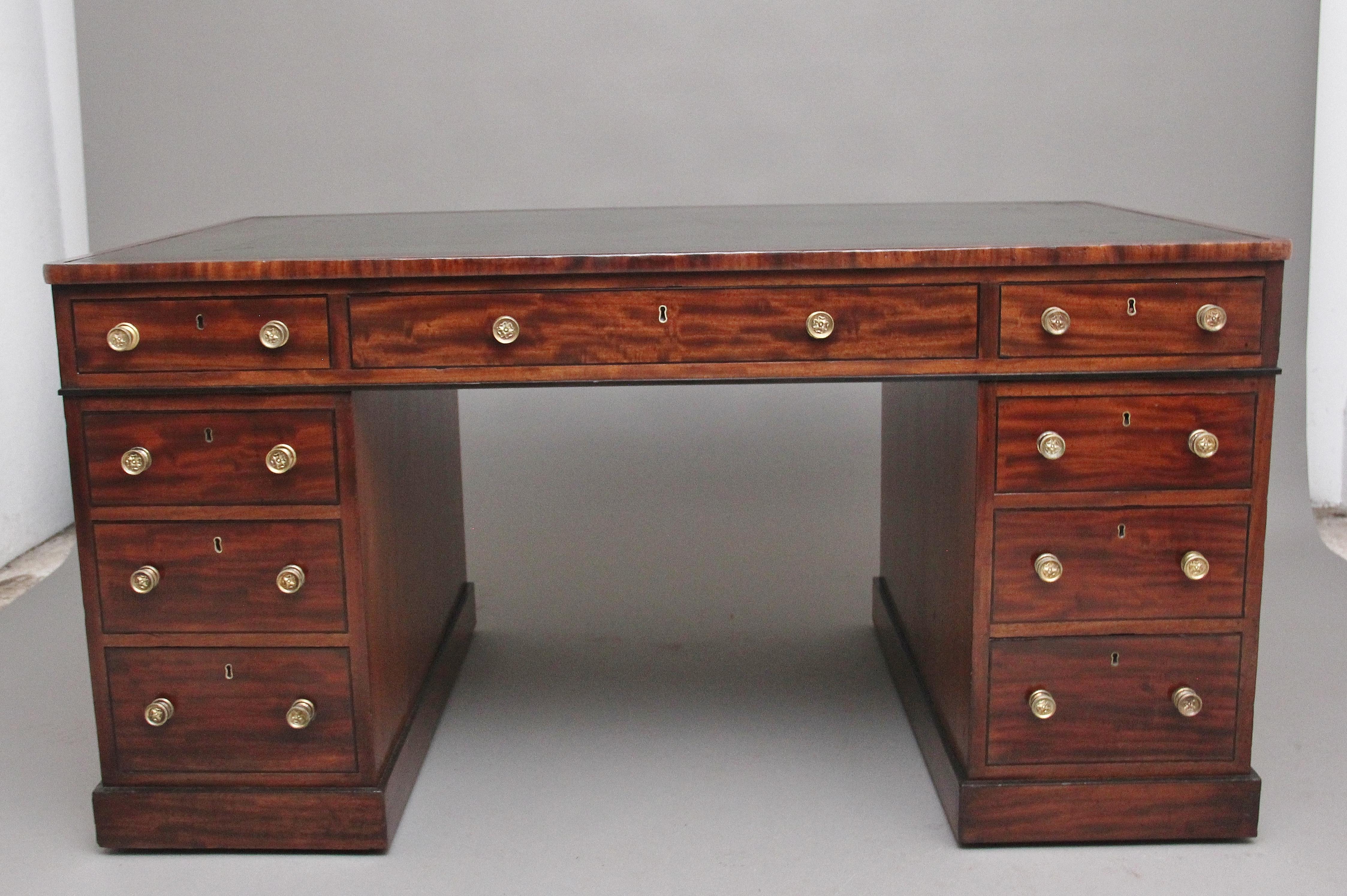 British Early 19th Century Antique Mahogany Partners Desk