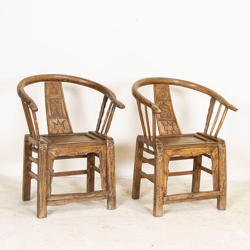 Chinese Early 19th Century Antique Pair of Carved Arm Chairs from China For Sale