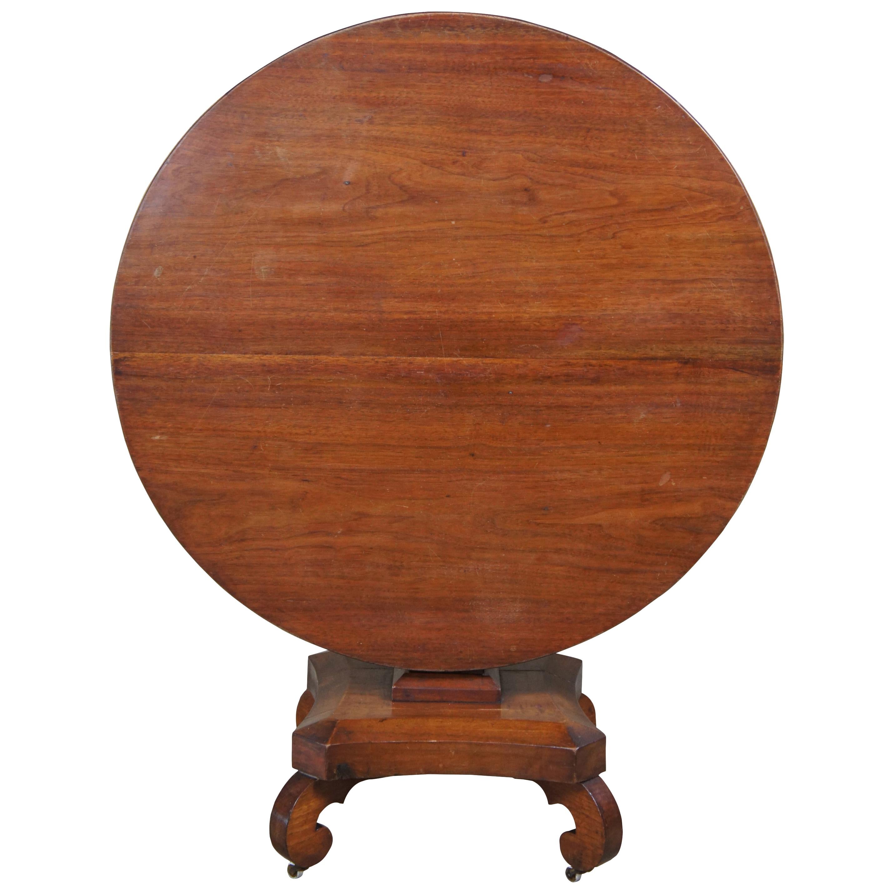 Early 19th Century Antique Regency Solid Mahogany Tilt-Top Round Tea Table
