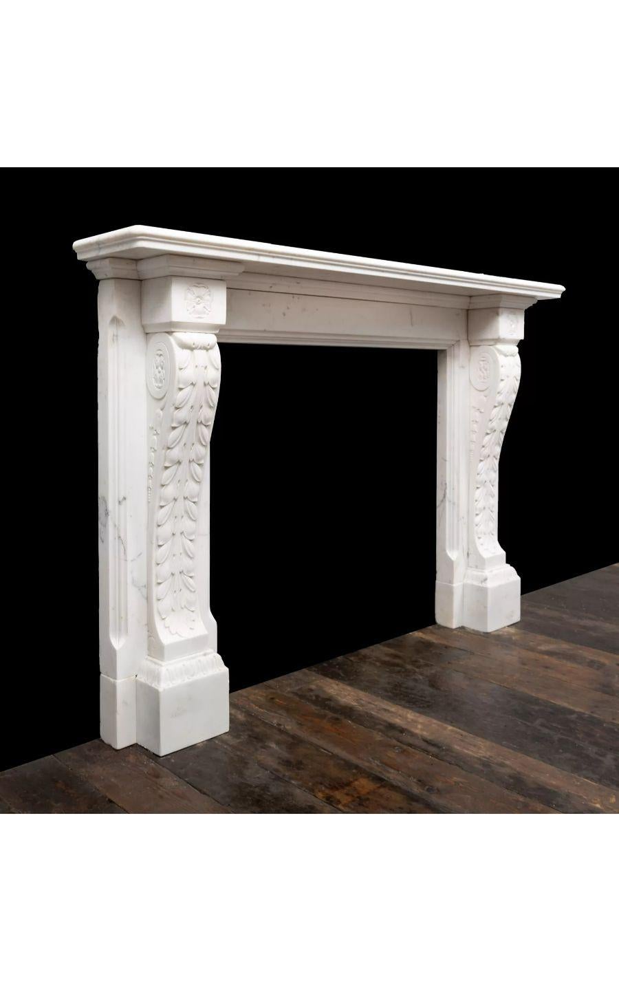 English Early 19th Century Antique Regency White Statuary Marble Fireplace, circa 1830 For Sale