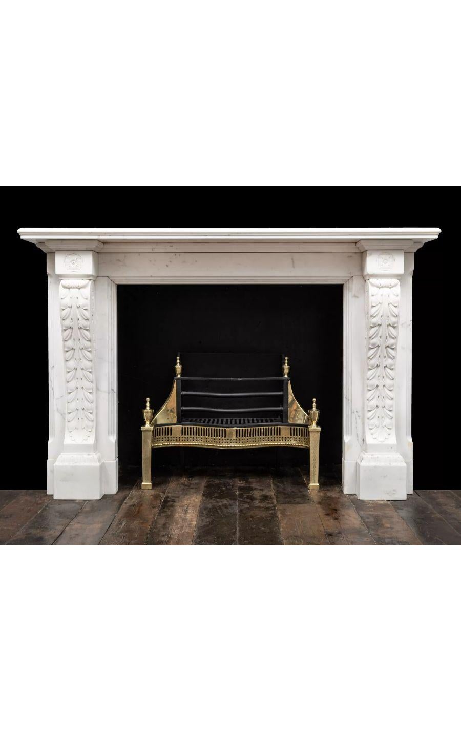 Carved Early 19th Century Antique Regency White Statuary Marble Fireplace, circa 1830 For Sale