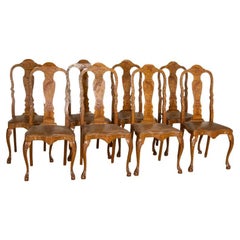 Early 19th Century Antique Set of 8 Rococo Dining Chairs Inlaid with Cherubs and