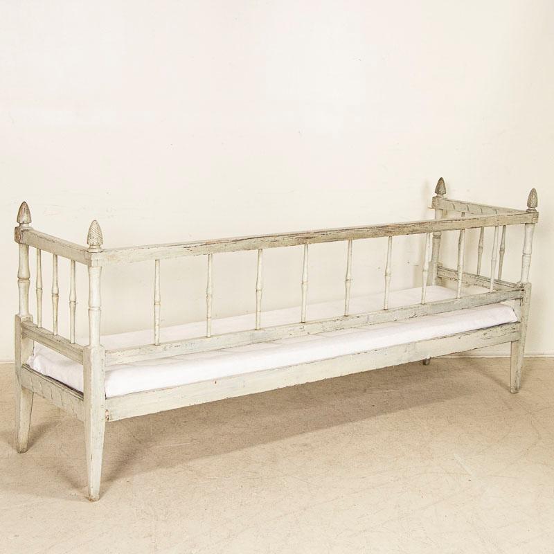 Wood Early 19th Century Antique Swedish Gustavian Grey Painted Sofa / Bench