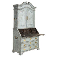 Early 19th Century Antique Swedish Secretary Bureau Painted Blue