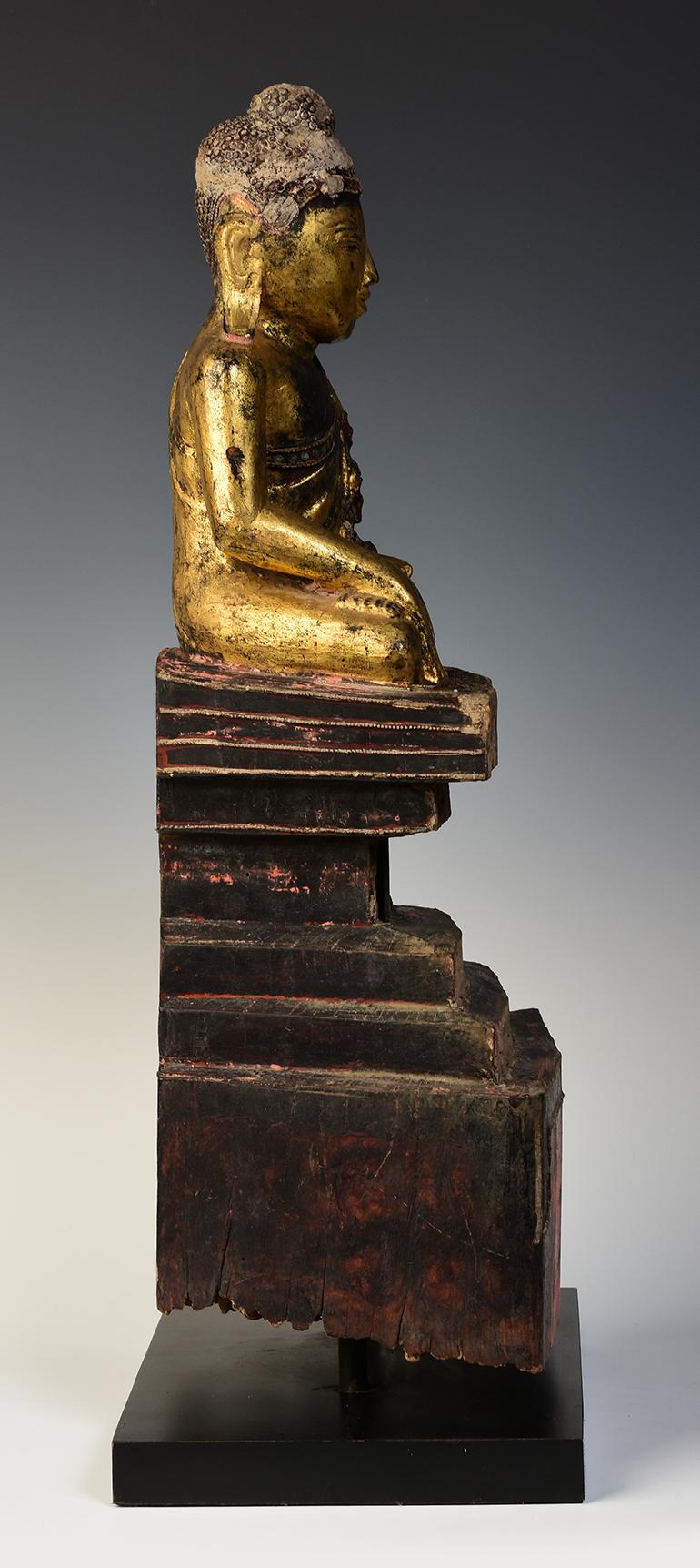  Early 19th Century, Antique Tai Yai Burmese Wooden Seated Buddha For Sale 6