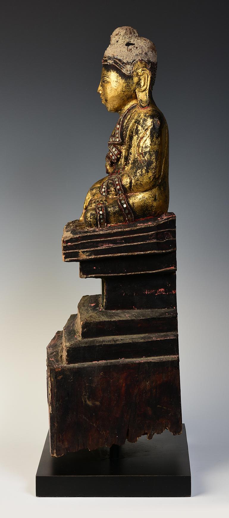  Early 19th Century, Antique Tai Yai Burmese Wooden Seated Buddha For Sale 3