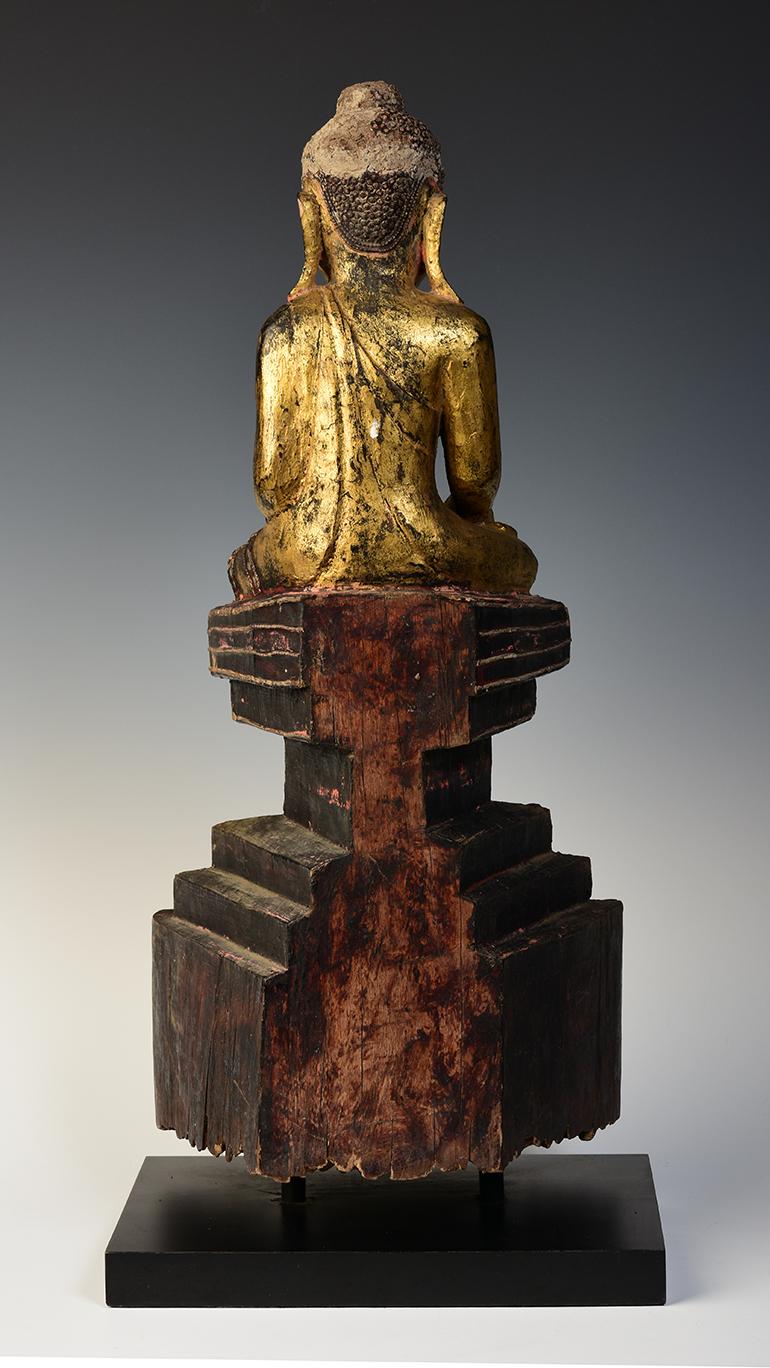  Early 19th Century, Antique Tai Yai Burmese Wooden Seated Buddha For Sale 4