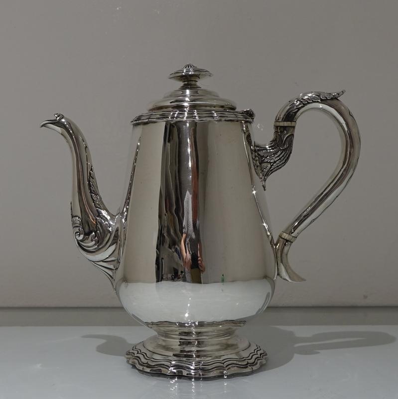 Mid-19th Century Early 19th Century Antique William IV Sterling Silver Coffee Pot London 1834 Mic For Sale