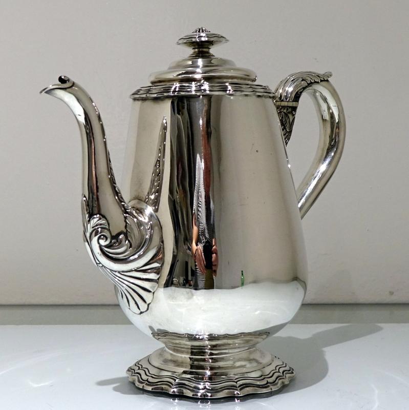 Early 19th Century Antique William IV Sterling Silver Coffee Pot London 1834 Mic For Sale 3