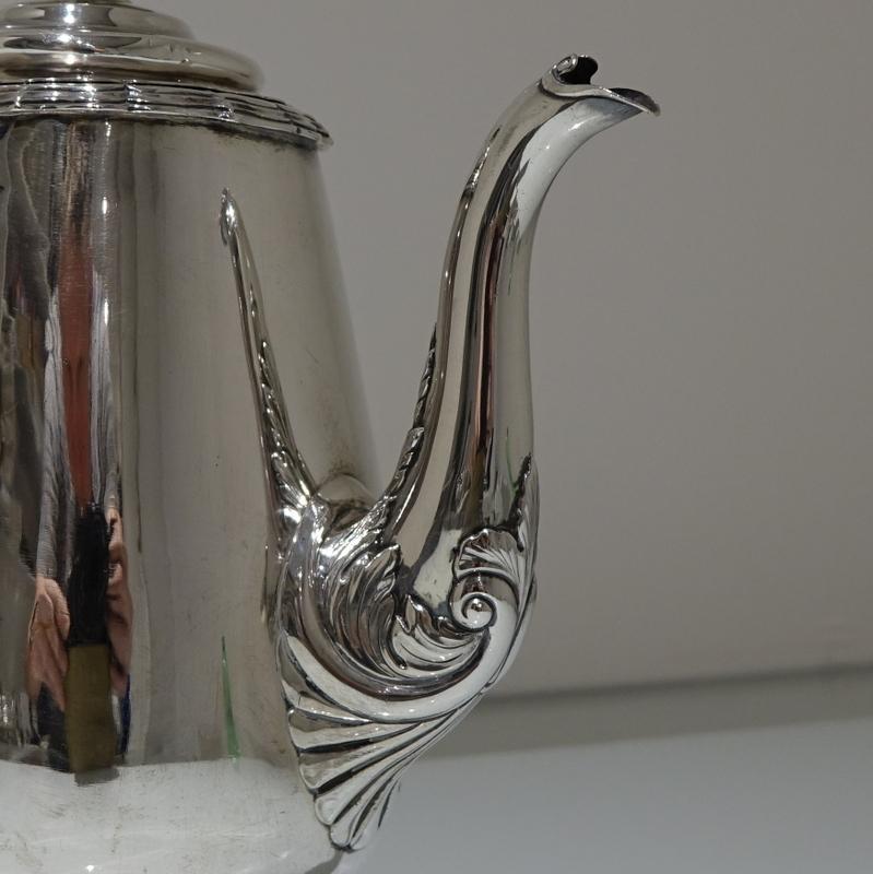 Early 19th Century Antique William IV Sterling Silver Coffee Pot London 1834 Mic For Sale 4