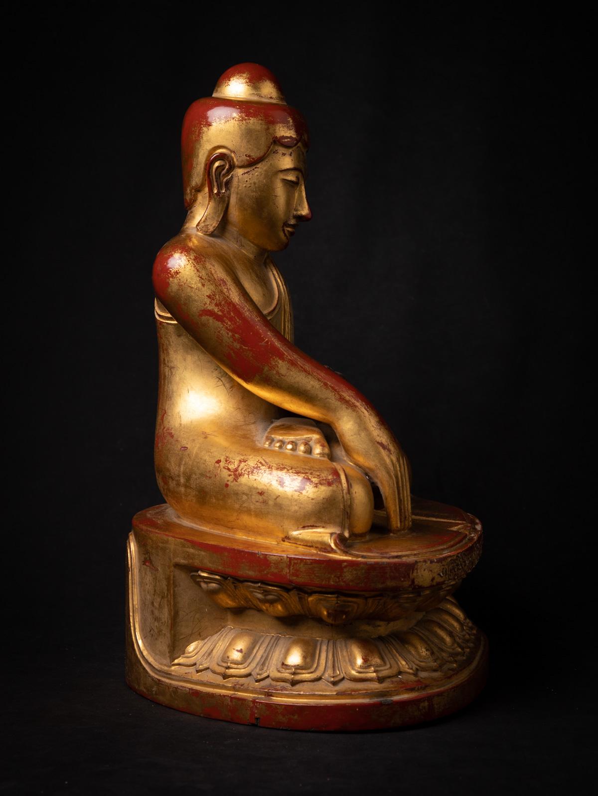 Antiguo Buda del Loto birmano de madera de principios del siglo XIX en Bhumisparsha Mudra en venta 5