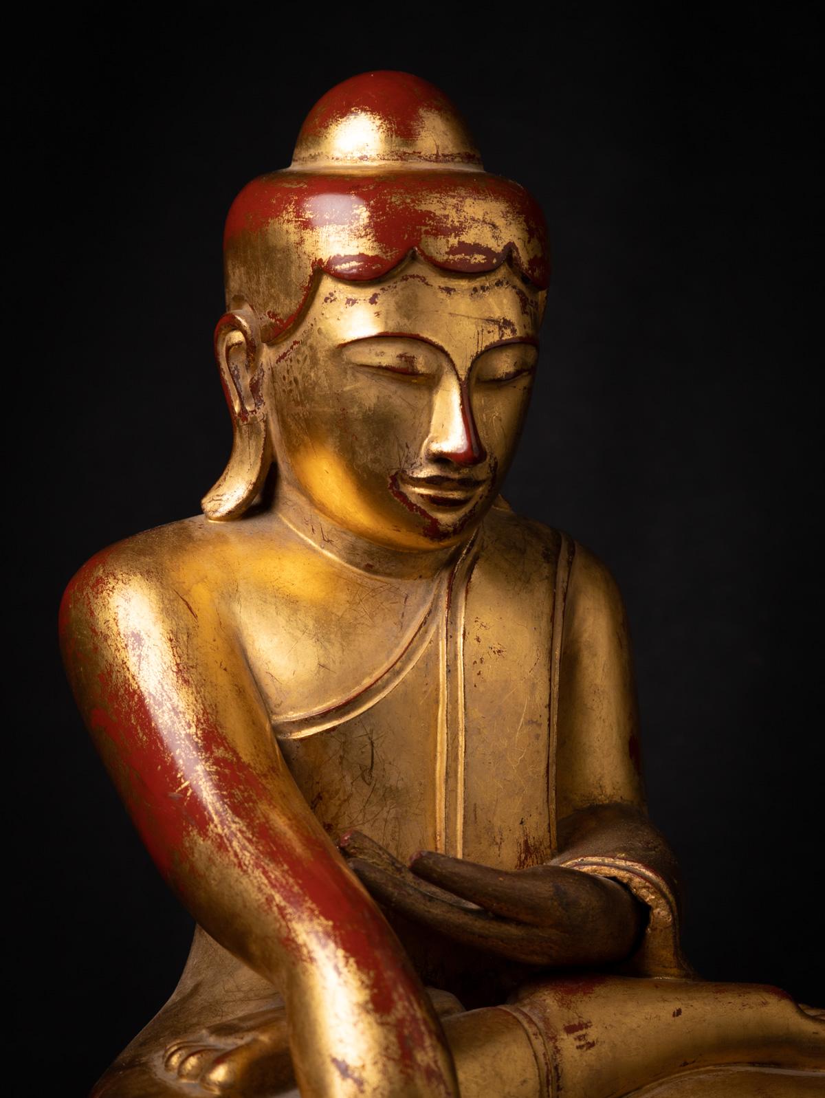 Antiguo Buda del Loto birmano de madera de principios del siglo XIX en Bhumisparsha Mudra en venta 7