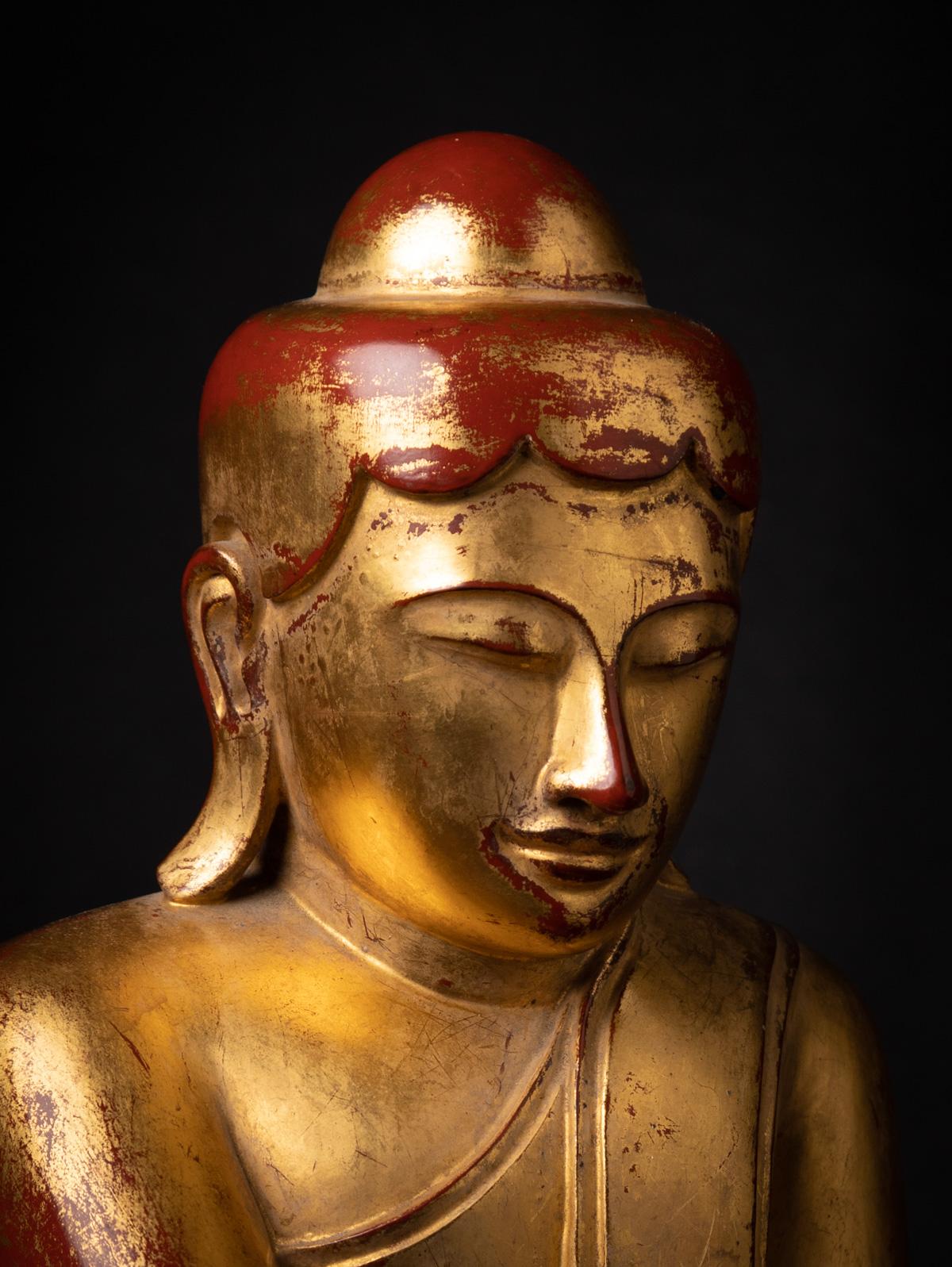 Antiguo Buda del Loto birmano de madera de principios del siglo XIX en Bhumisparsha Mudra en venta 8