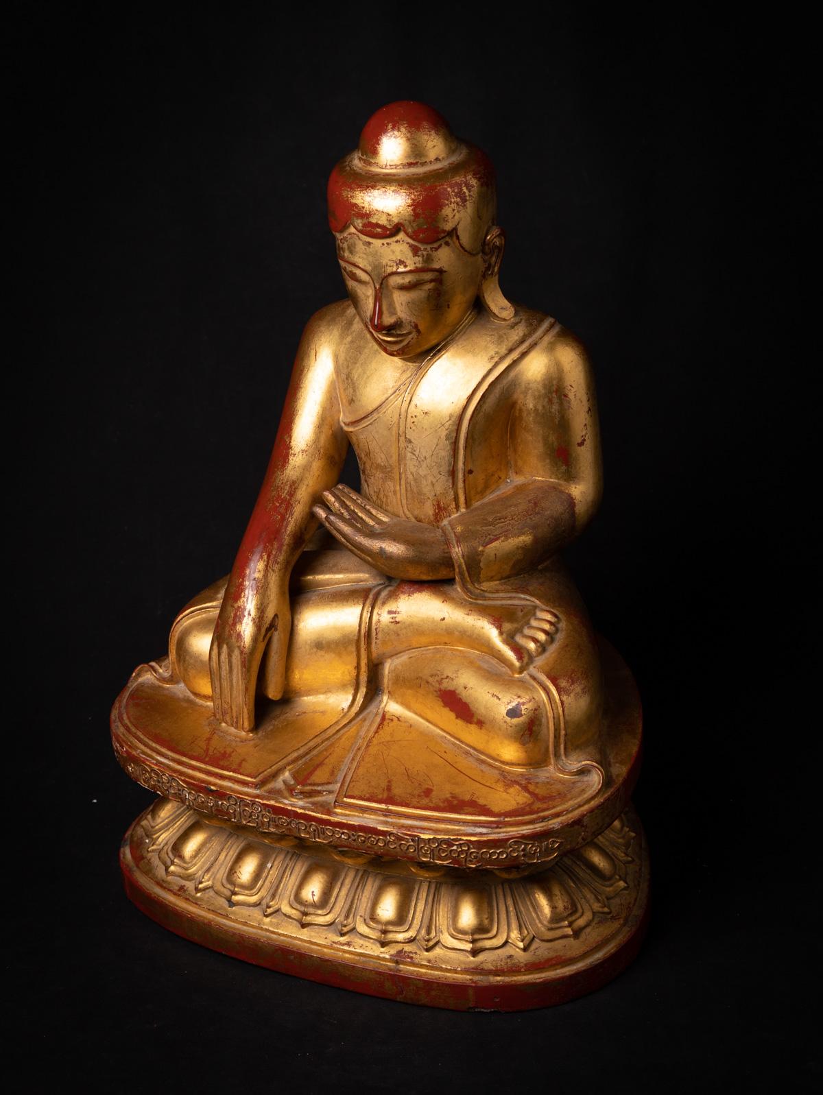 Antiguo Buda del Loto birmano de madera de principios del siglo XIX en Bhumisparsha Mudra en venta 9