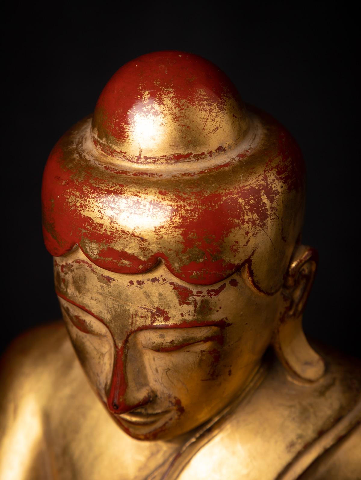 Antiguo Buda del Loto birmano de madera de principios del siglo XIX en Bhumisparsha Mudra en venta 10