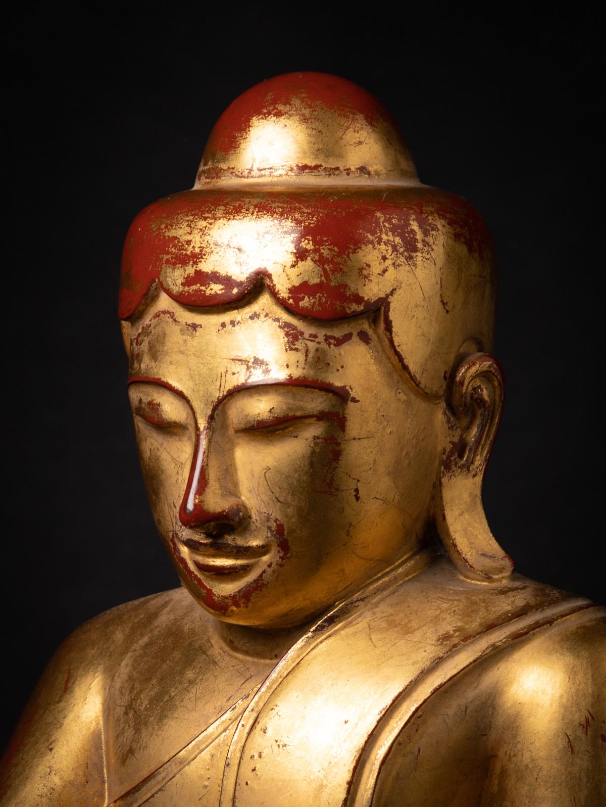 Antiguo Buda del Loto birmano de madera de principios del siglo XIX en Bhumisparsha Mudra en venta 2