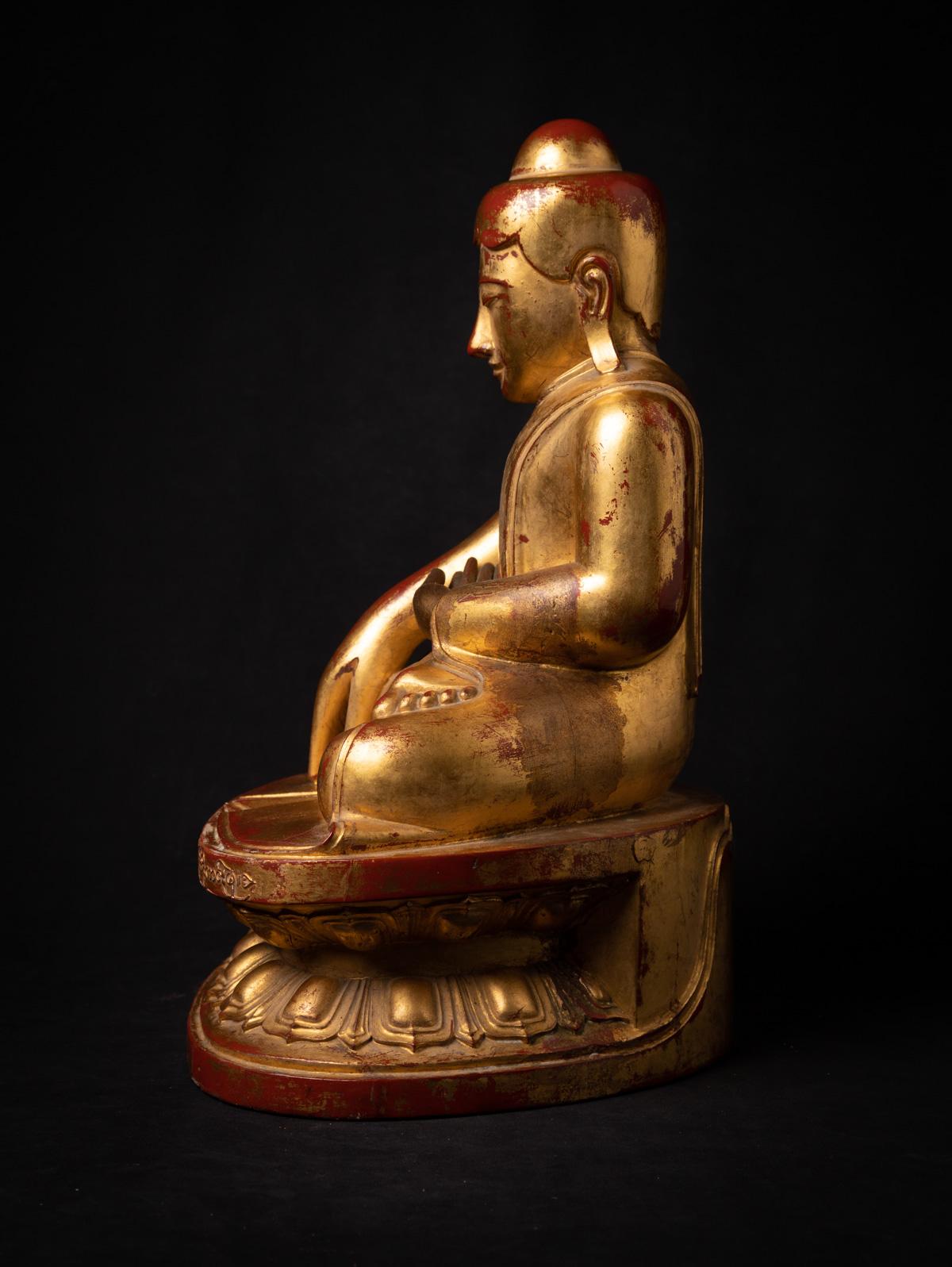 Antiguo Buda del Loto birmano de madera de principios del siglo XIX en Bhumisparsha Mudra en venta 3