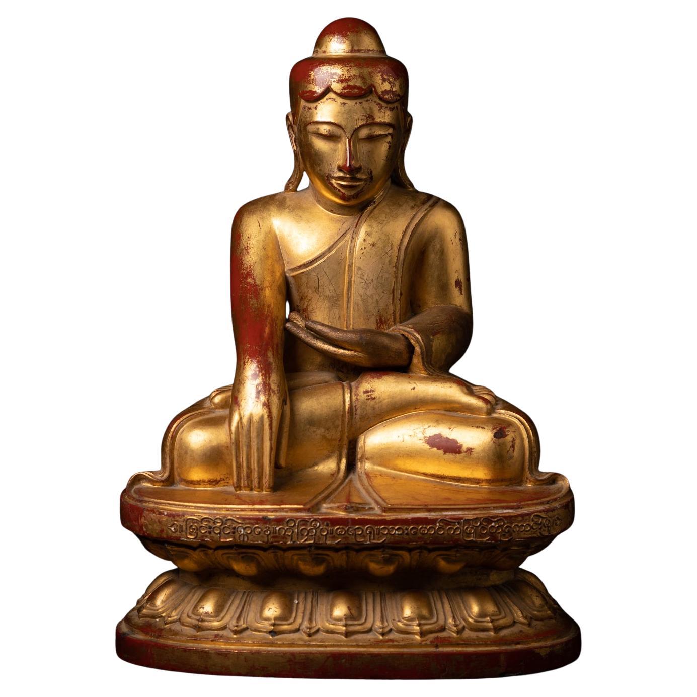 Antico Buddha del Loto birmano in legno dell
inizio del XIX secolo con Bhumisparsha Mudra