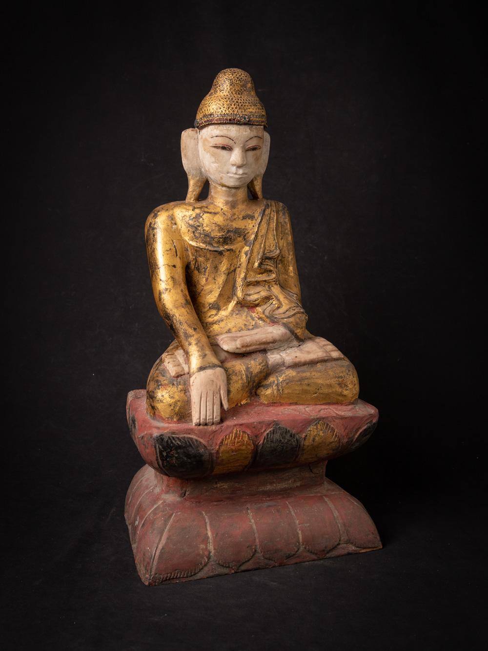 Early 19th century antique wooden Burmese Shan Buddha in Bhumisparsha Mudra For Sale 11