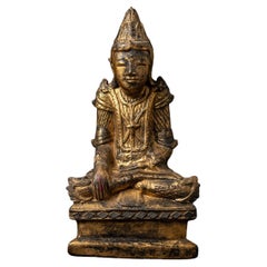 Antiker burmesischer Shan-Buddha aus Holz aus dem frühen 19. Jahrhundert in Bhumisparsha Mudra