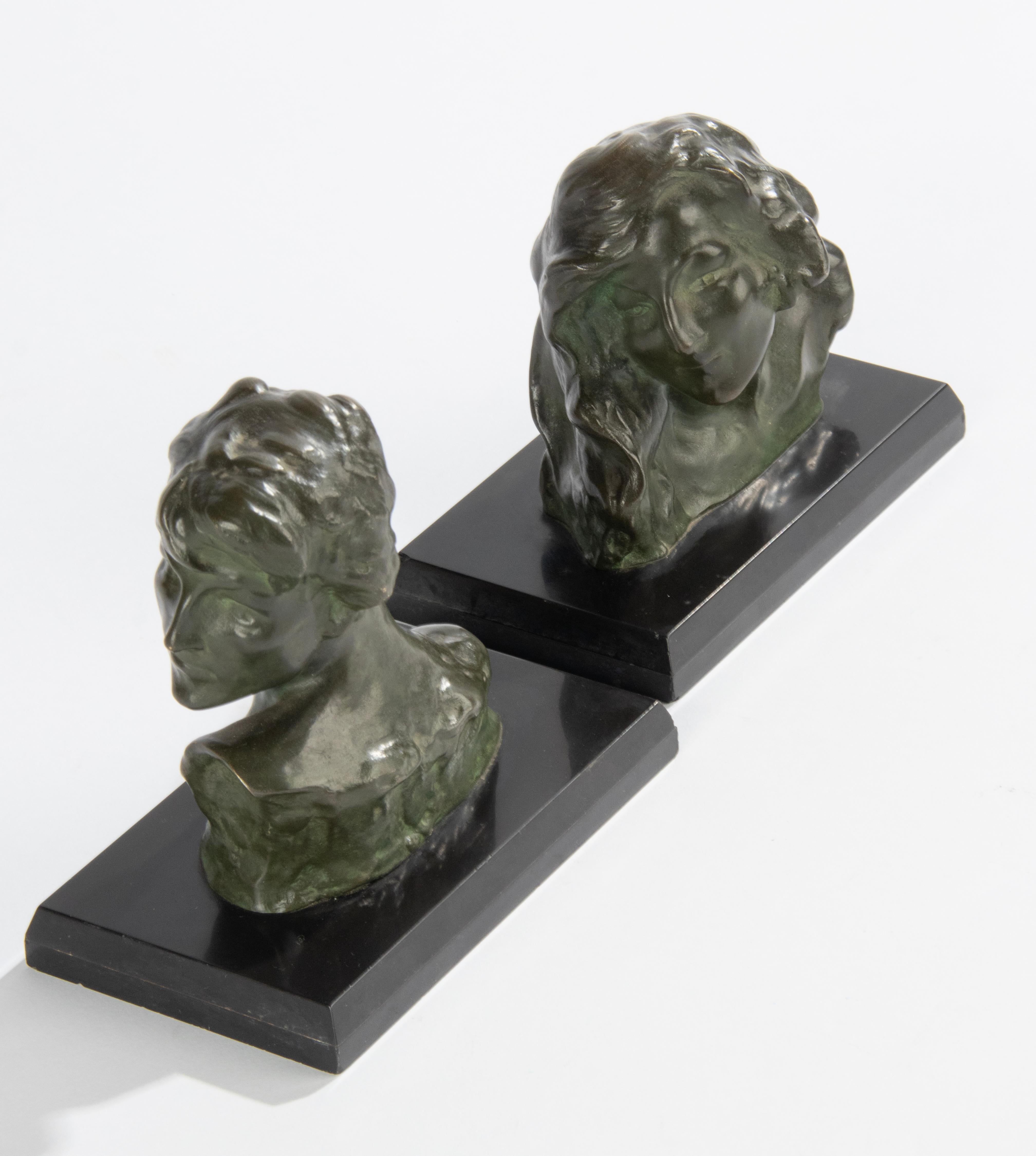 Early 19th Century Art Nouveau Bronze Bookends/Bust - Jacques Marin For Sale 5