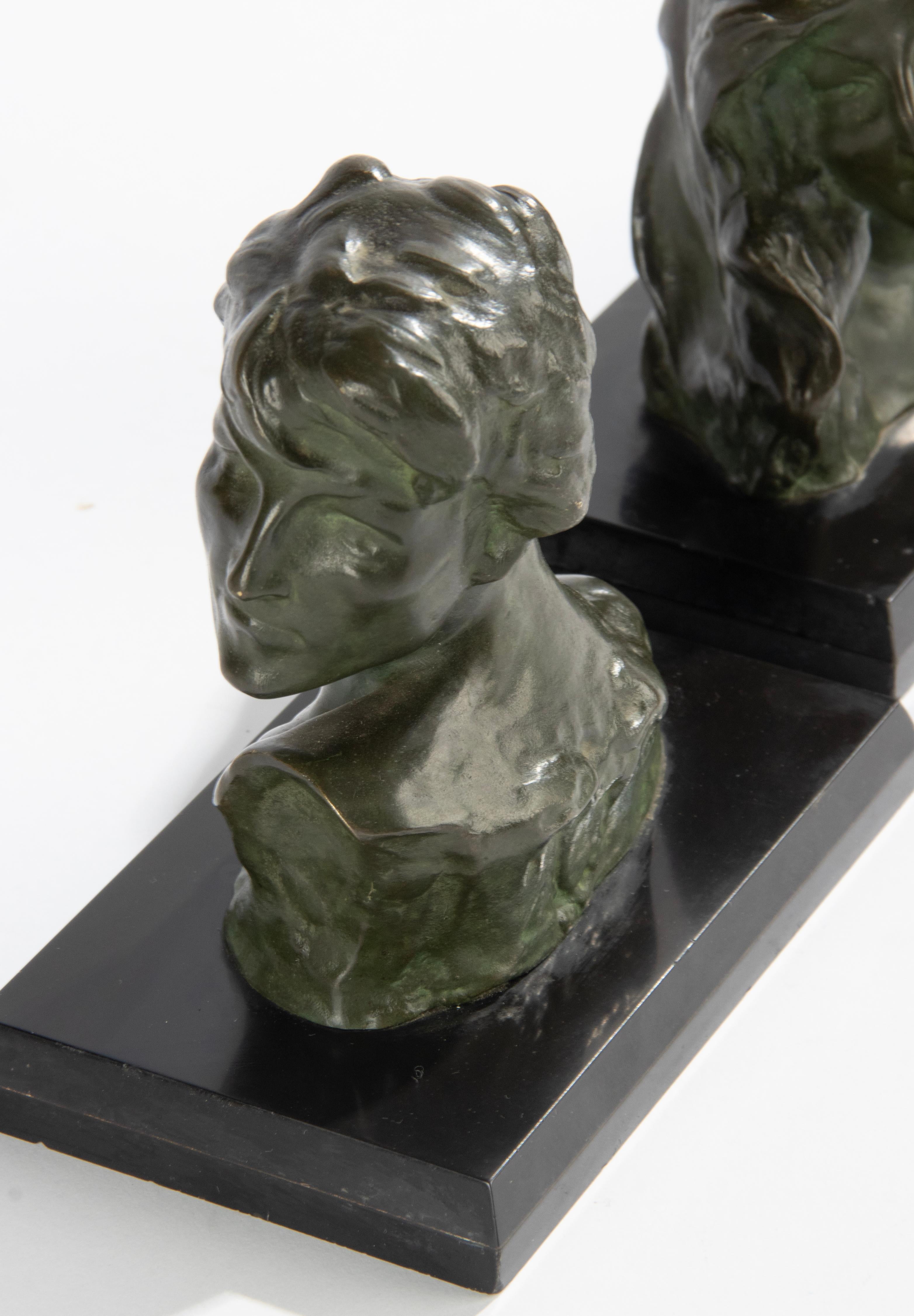 Early 19th Century Art Nouveau Bronze Bookends/Bust - Jacques Marin For Sale 10