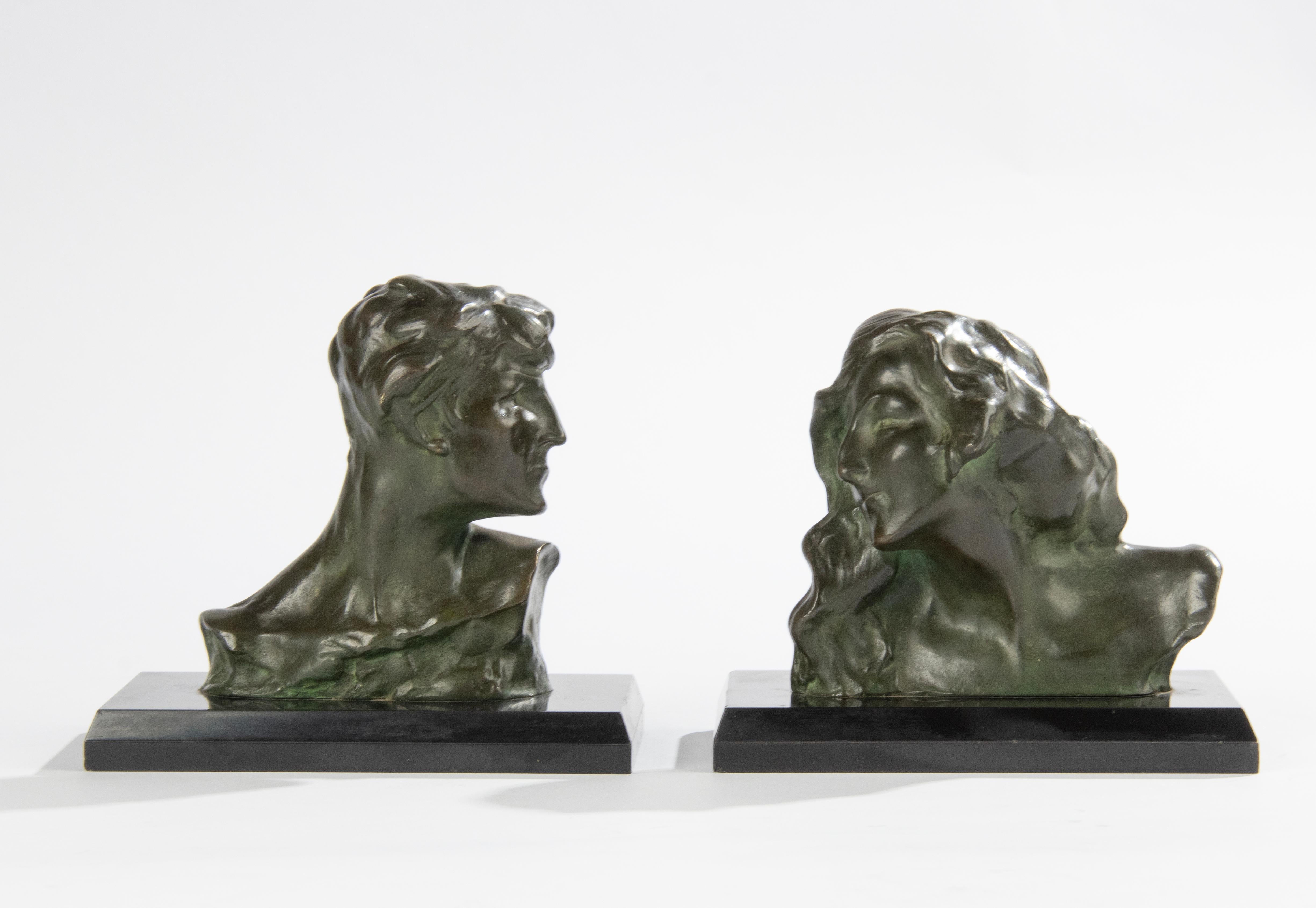 Early 19th Century Art Nouveau Bronze Bookends/Bust - Jacques Marin For Sale 15