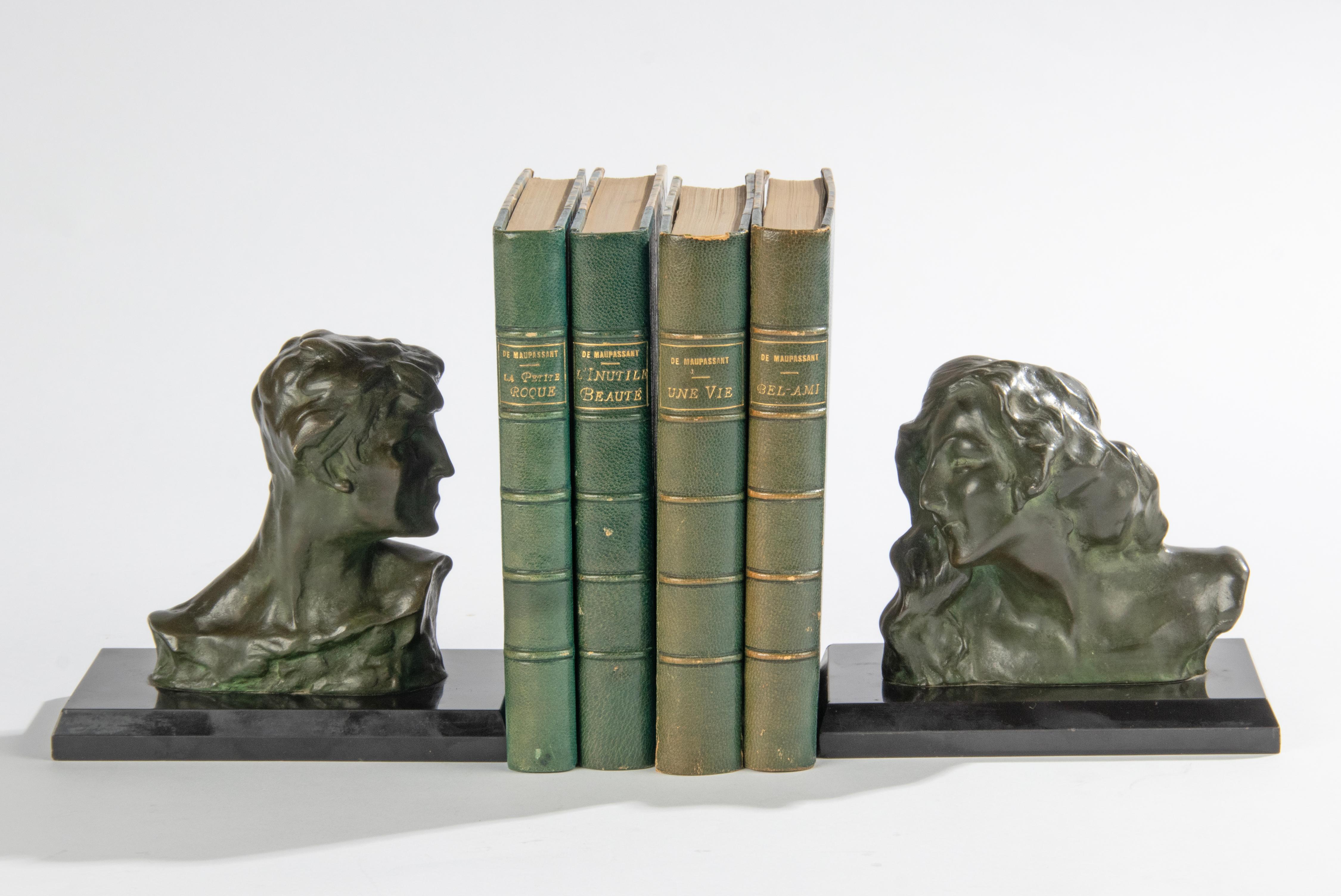 French Early 19th Century Art Nouveau Bronze Bookends/Bust - Jacques Marin For Sale