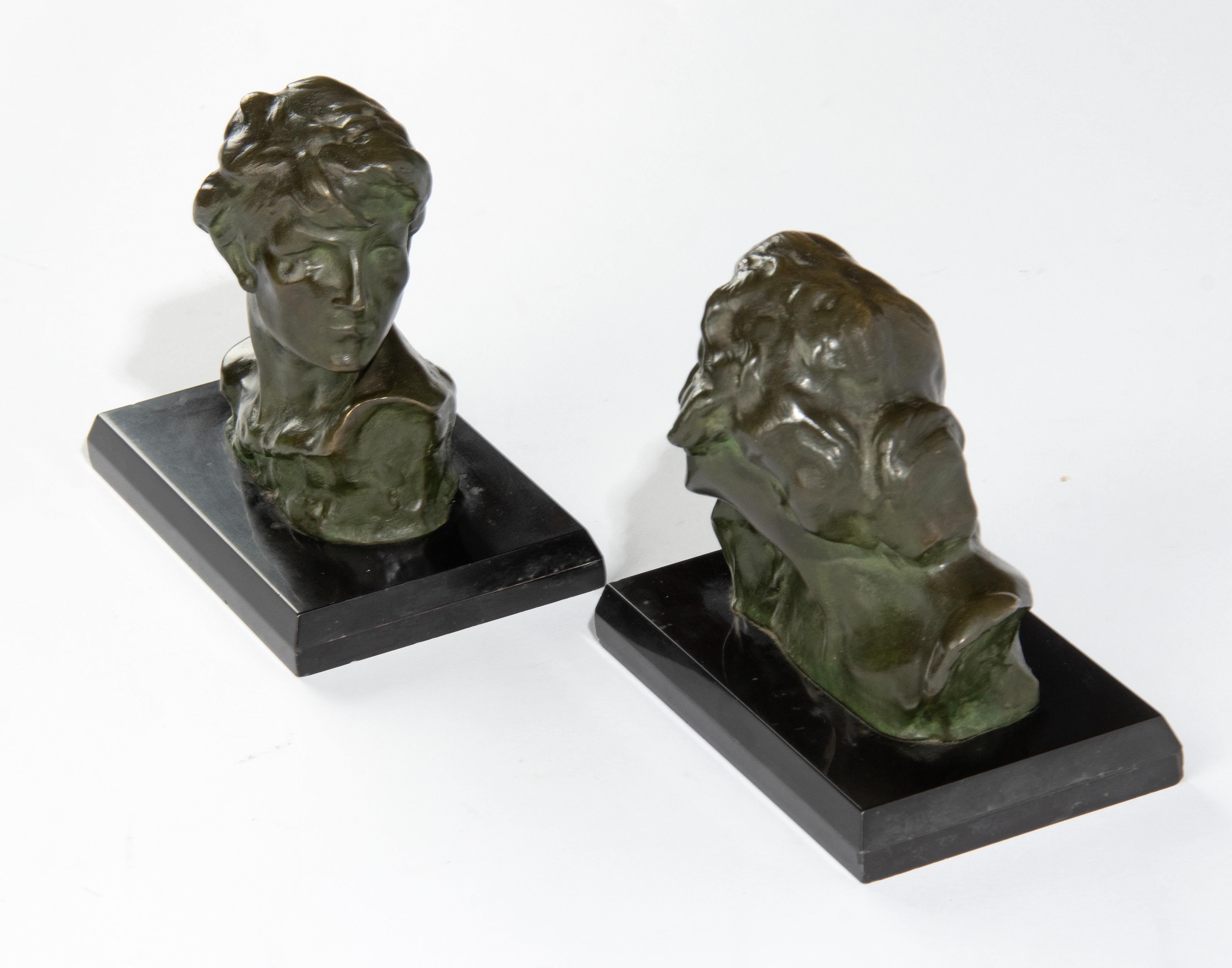 Early 19th Century Art Nouveau Bronze Bookends/Bust - Jacques Marin For Sale 3