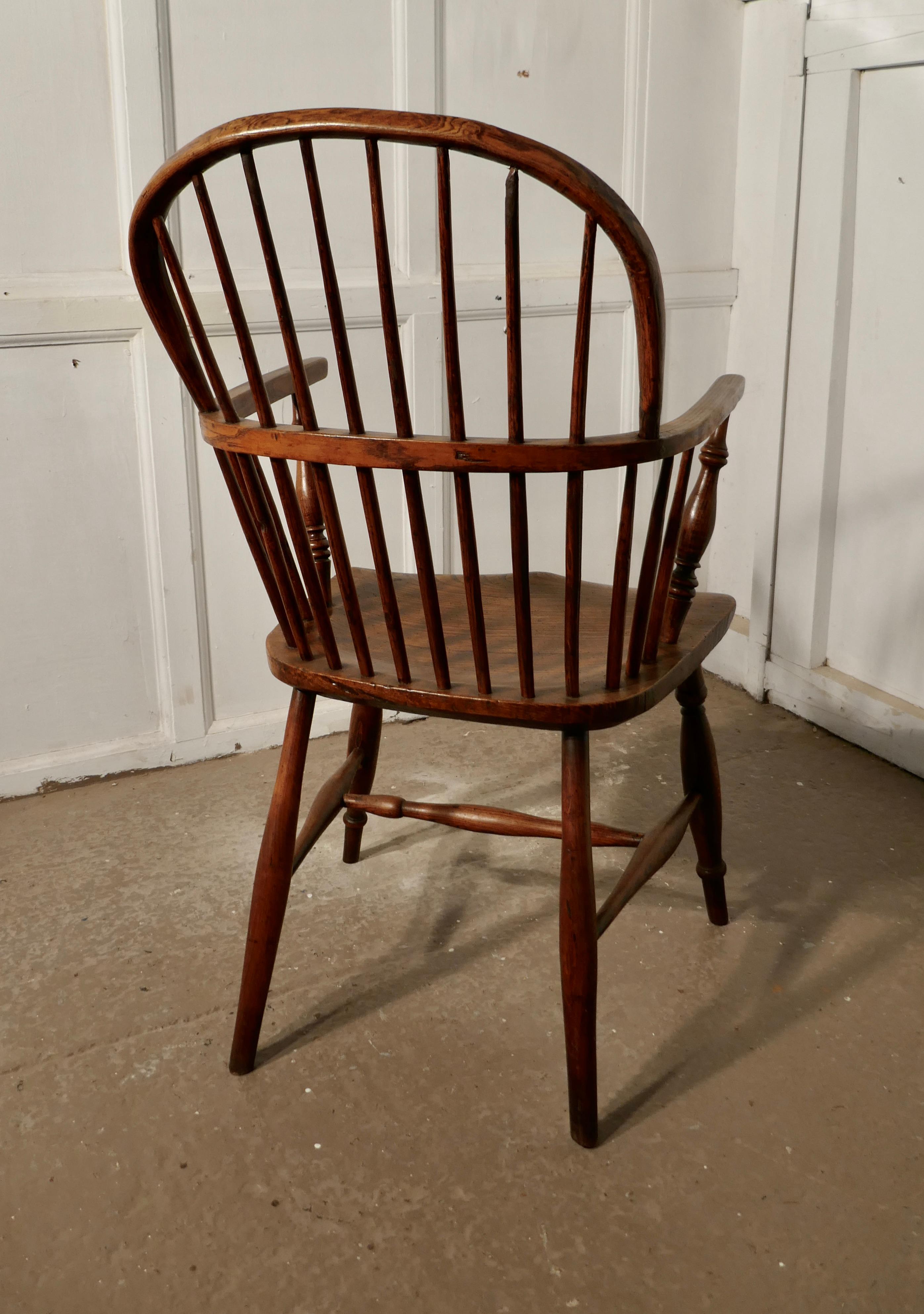 Early 19th Century Ash and Elm Hoop Back Country Carver Chair 1