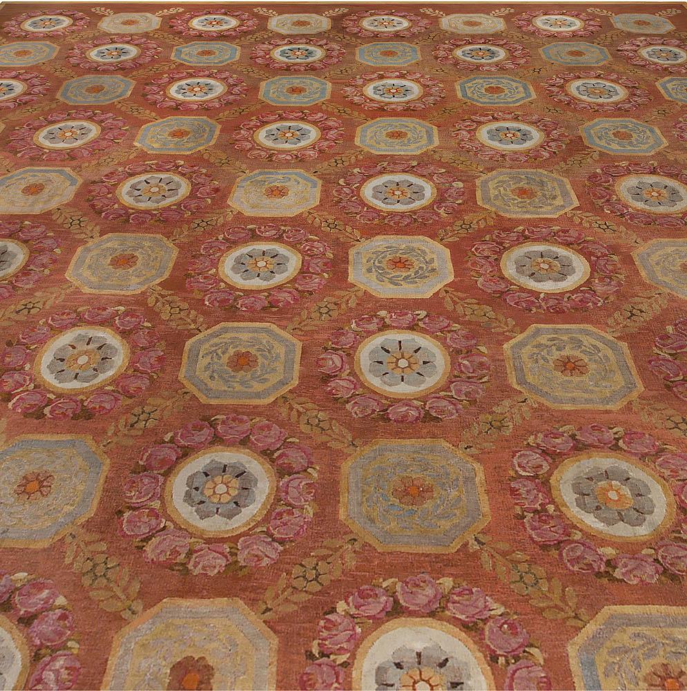 French Early 19th Century Aubusson Brown Handmade Wool Rug For Sale
