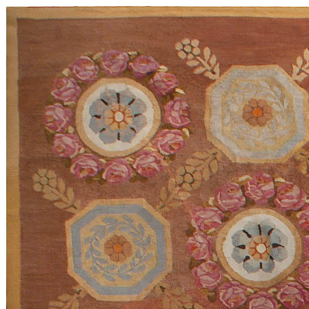 Frühes 19. Jahrhundert Aubusson Brown Handmade Wool Rug (Handgeknüpft) im Angebot