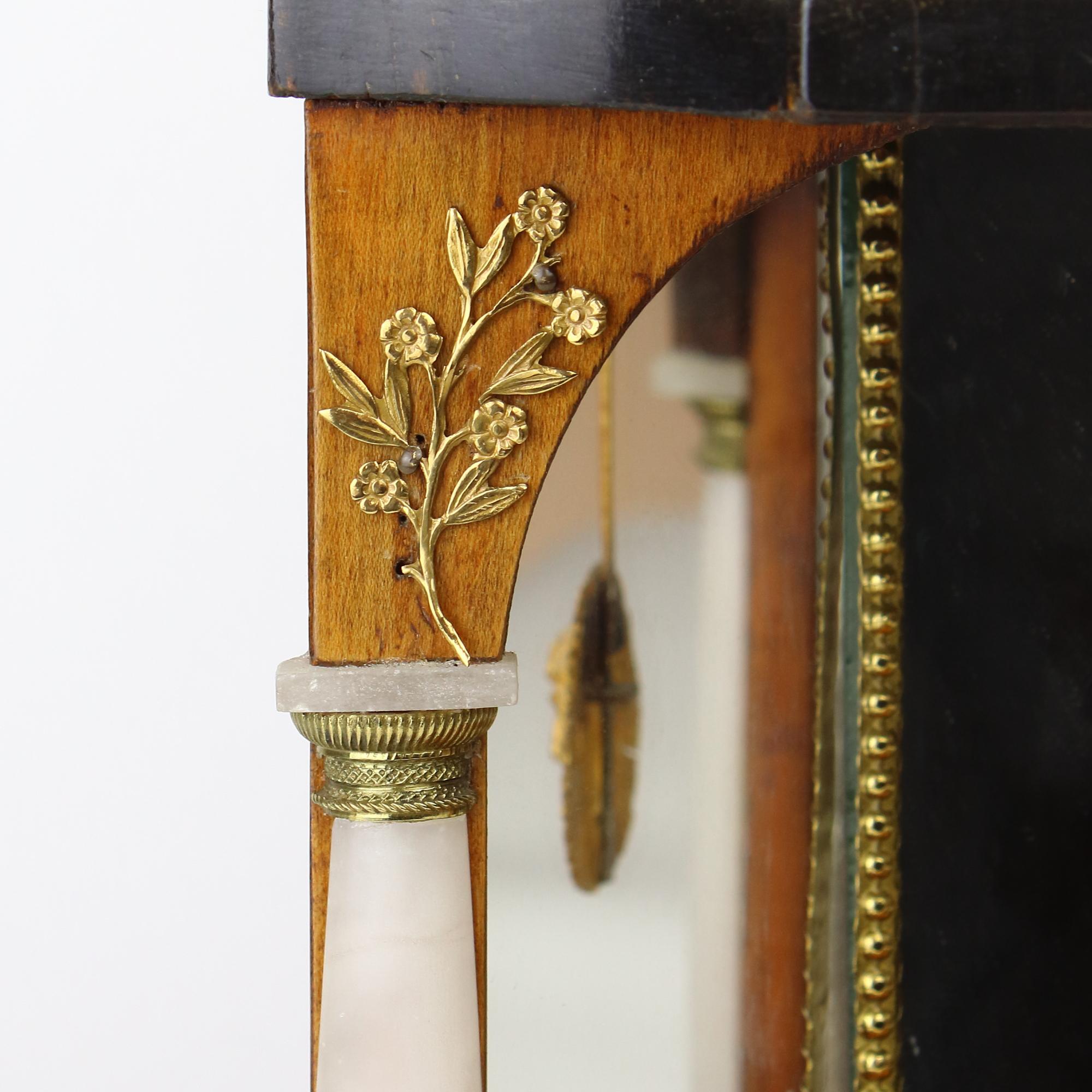 Early 19th Century Austrian Biedermeier Library Walnut Alabaster Mantle Clock For Sale 6