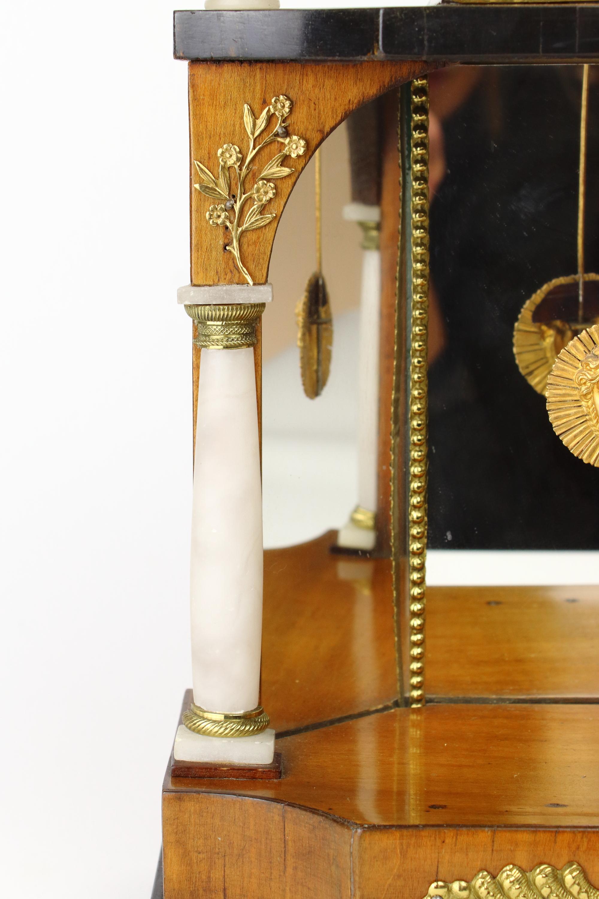 Early 19th Century Austrian Biedermeier Library Walnut Alabaster Mantle Clock For Sale 8